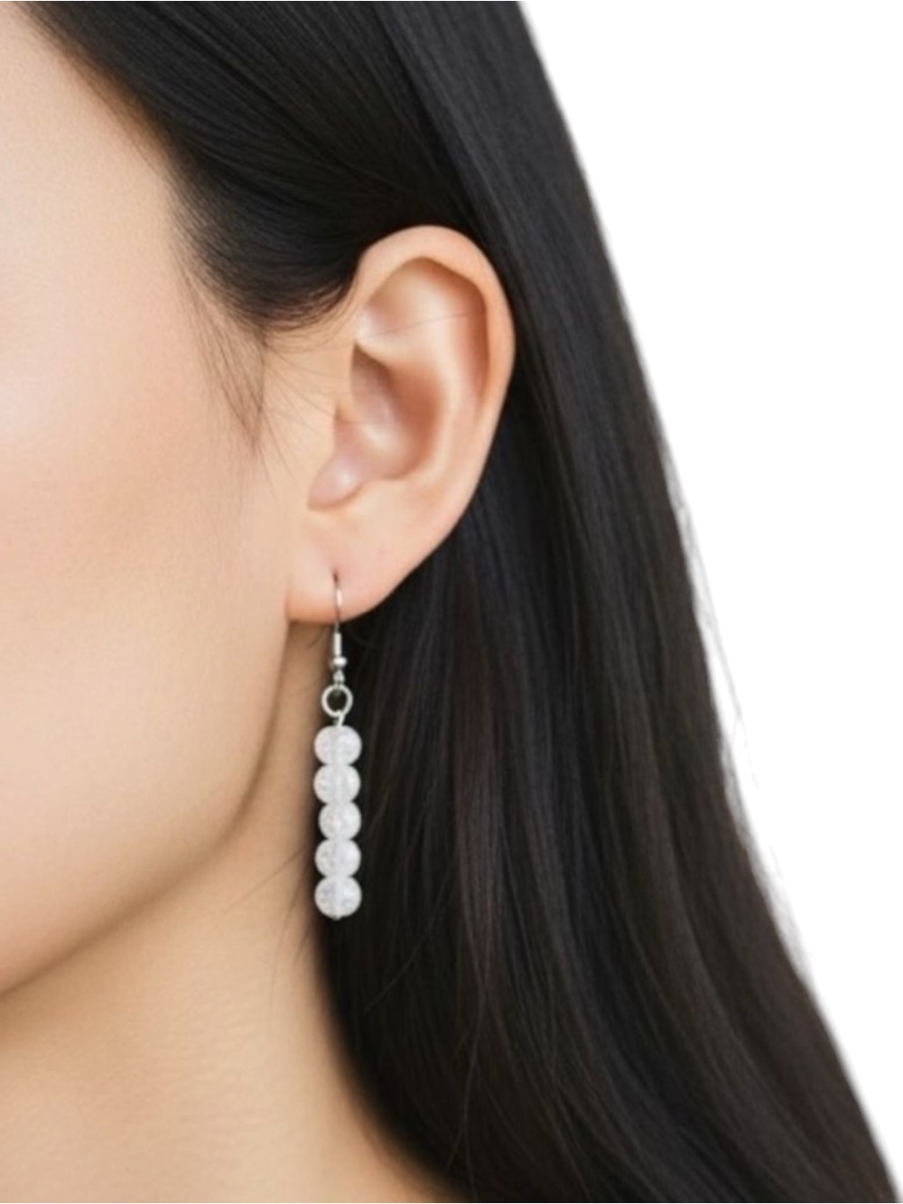 HandCrafted White Glass Beaded Silver Earrings NWT
